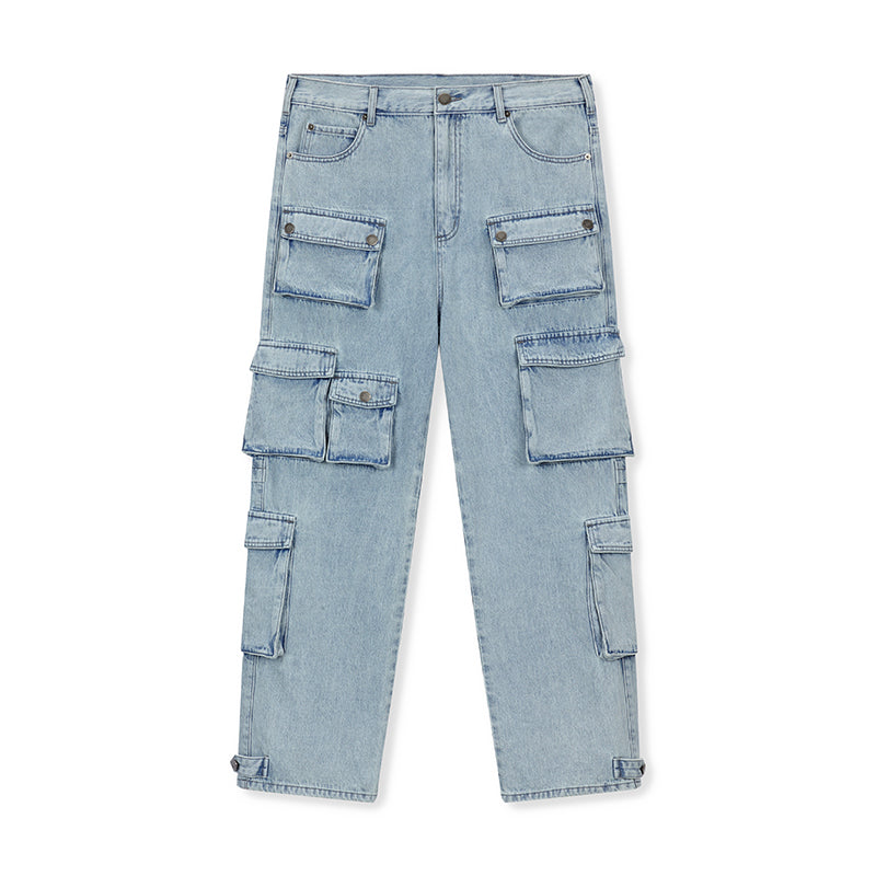 DICETINY multi-pocket washed distressed jeans