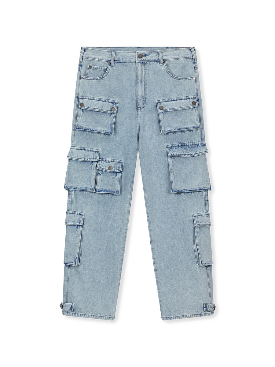DICETINY multi-pocket washed distressed jeans