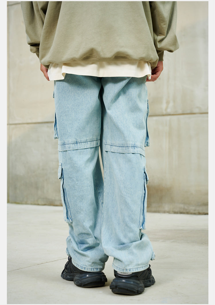 DICETINY multi-pocket washed distressed jeans