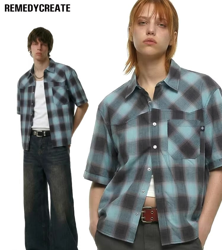 Remedy Loose Plaid Short Sleeve Shirt