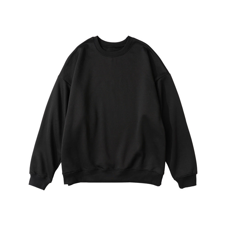 #OVDY Solid Color Round Neck Pullover Long Sleeve Loose Fleece Sweatshirt