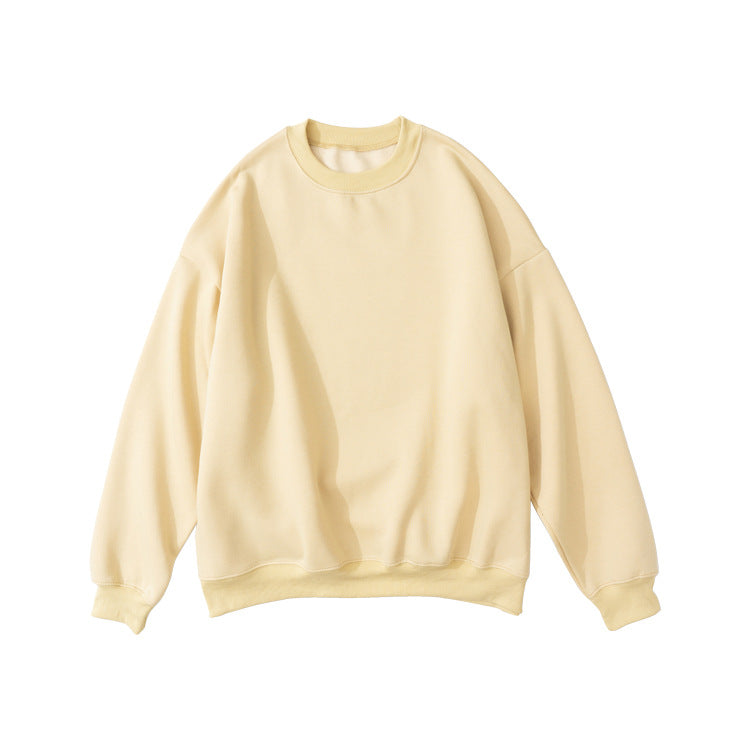#OVDY Solid Color Round Neck Pullover Long Sleeve Loose Fleece Sweatshirt