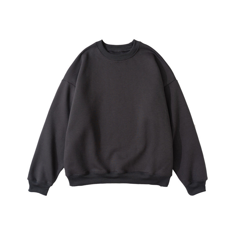 #OVDY Solid Color Round Neck Pullover Long Sleeve Loose Fleece Sweatshirt