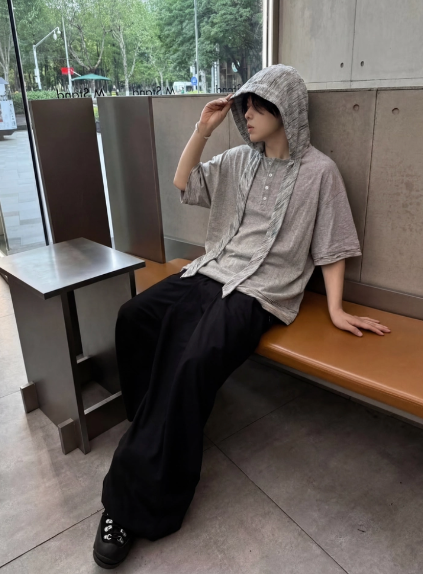 RELABEL Removable Hood Dark Knitted Tee