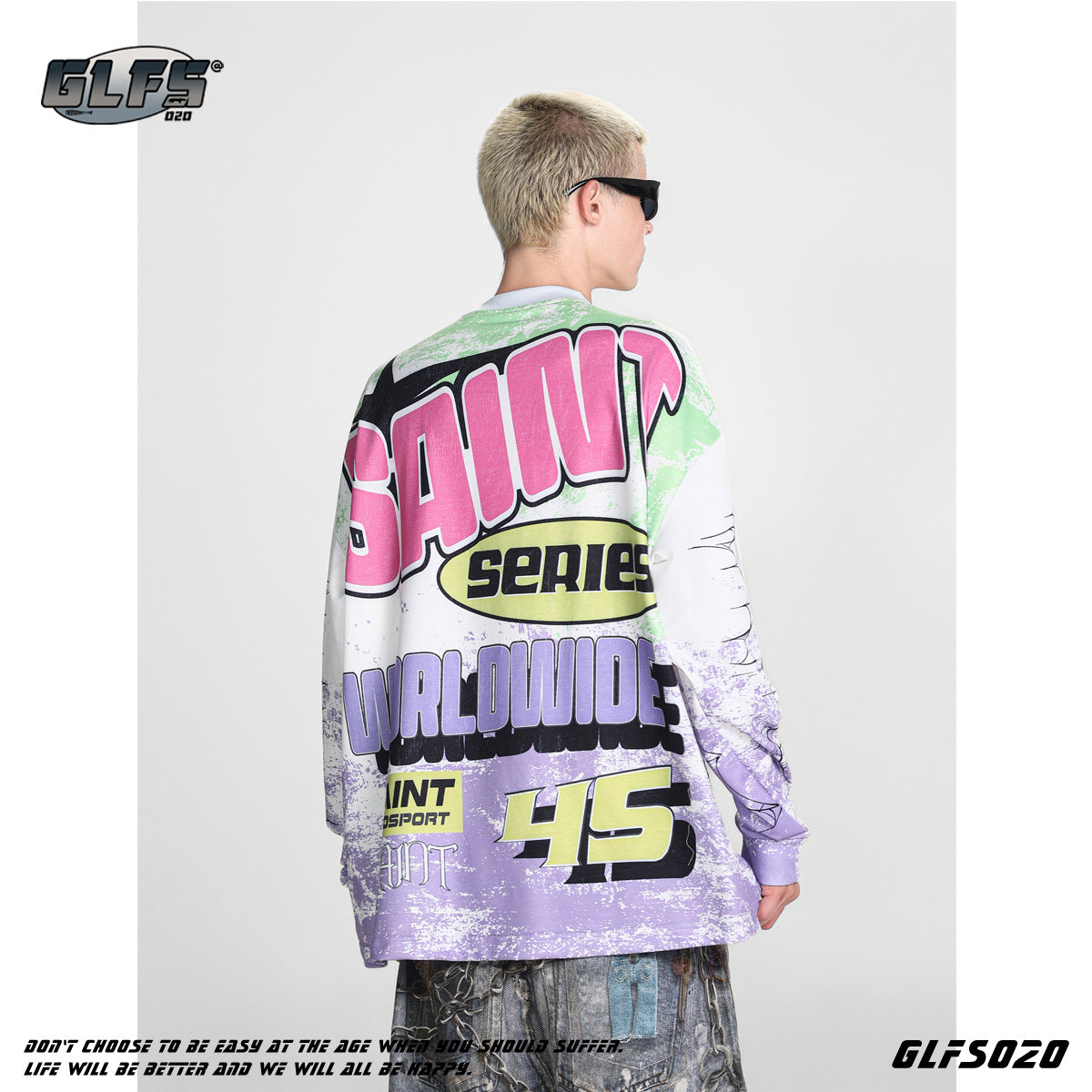 GLFS Retro All-over Painted T-Shirt Streetwear Crew Neck Loose Sweatshirt