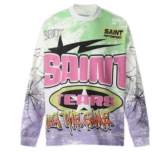 GLFS Retro All-over Painted T-Shirt Streetwear Crew Neck Loose Sweatshirt