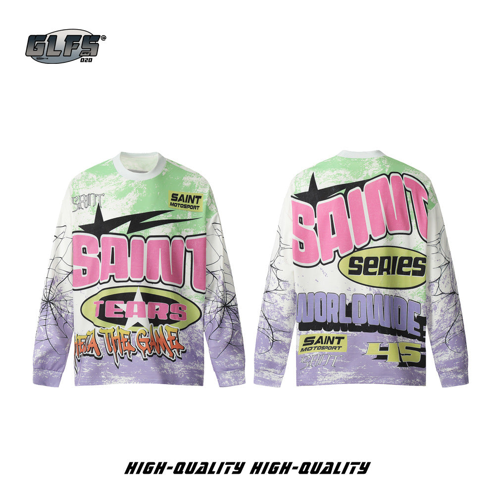 GLFS Retro All-over Painted T-Shirt Streetwear Crew Neck Loose Sweatshirt