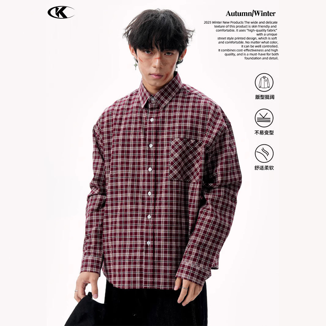 11KN Red and blue contrasting plaid shirt