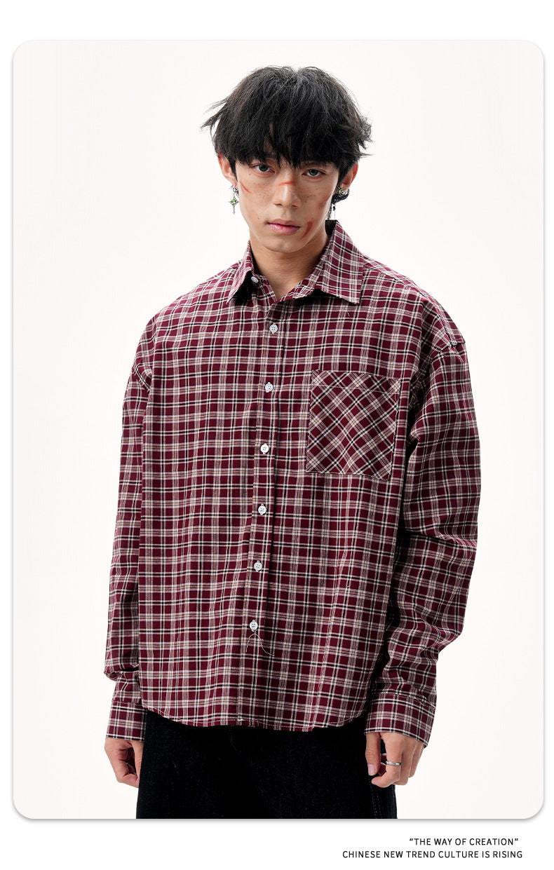 11KN Red and blue contrasting plaid shirt