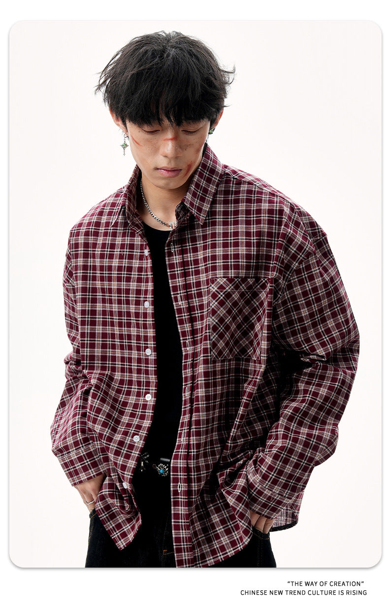 11KN Red and blue contrasting plaid shirt