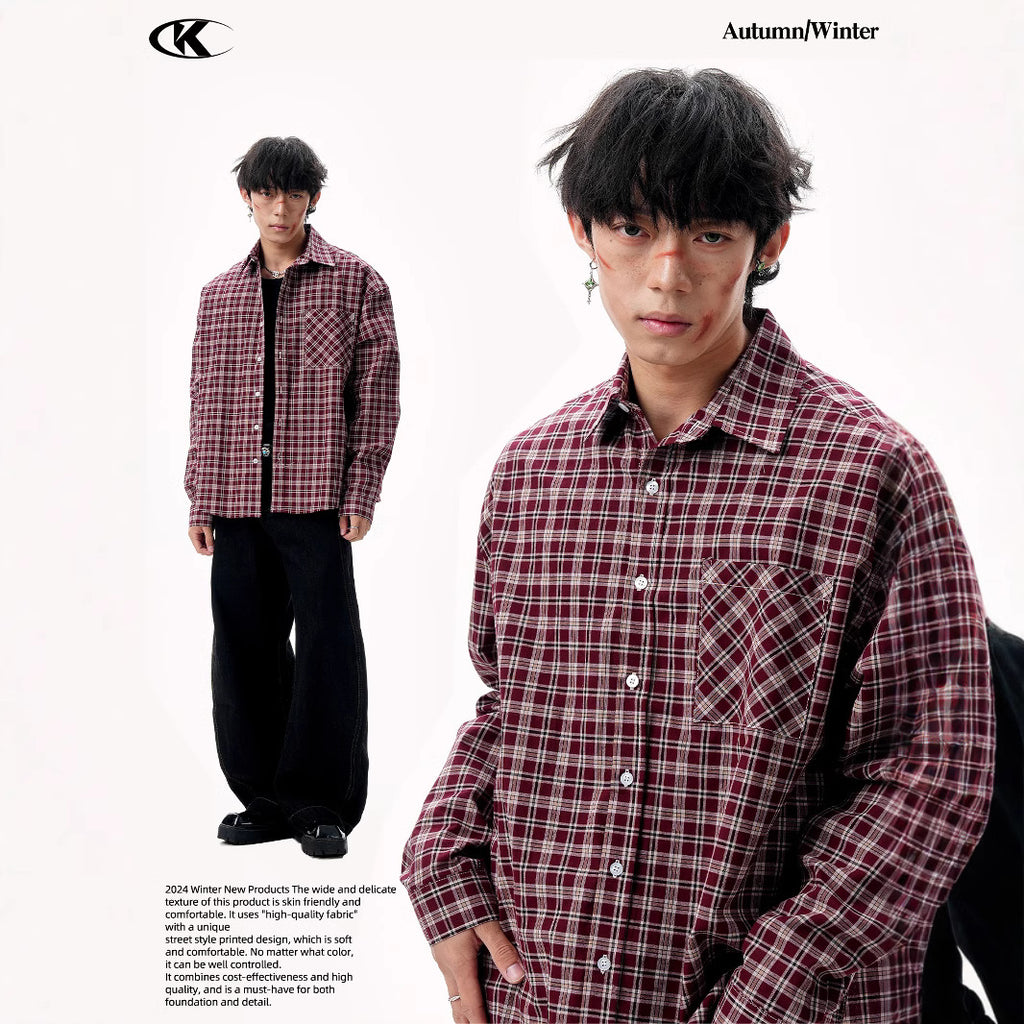 11KN Red and blue contrasting plaid shirt