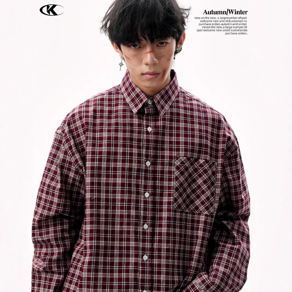 11KN Red and blue contrasting plaid shirt