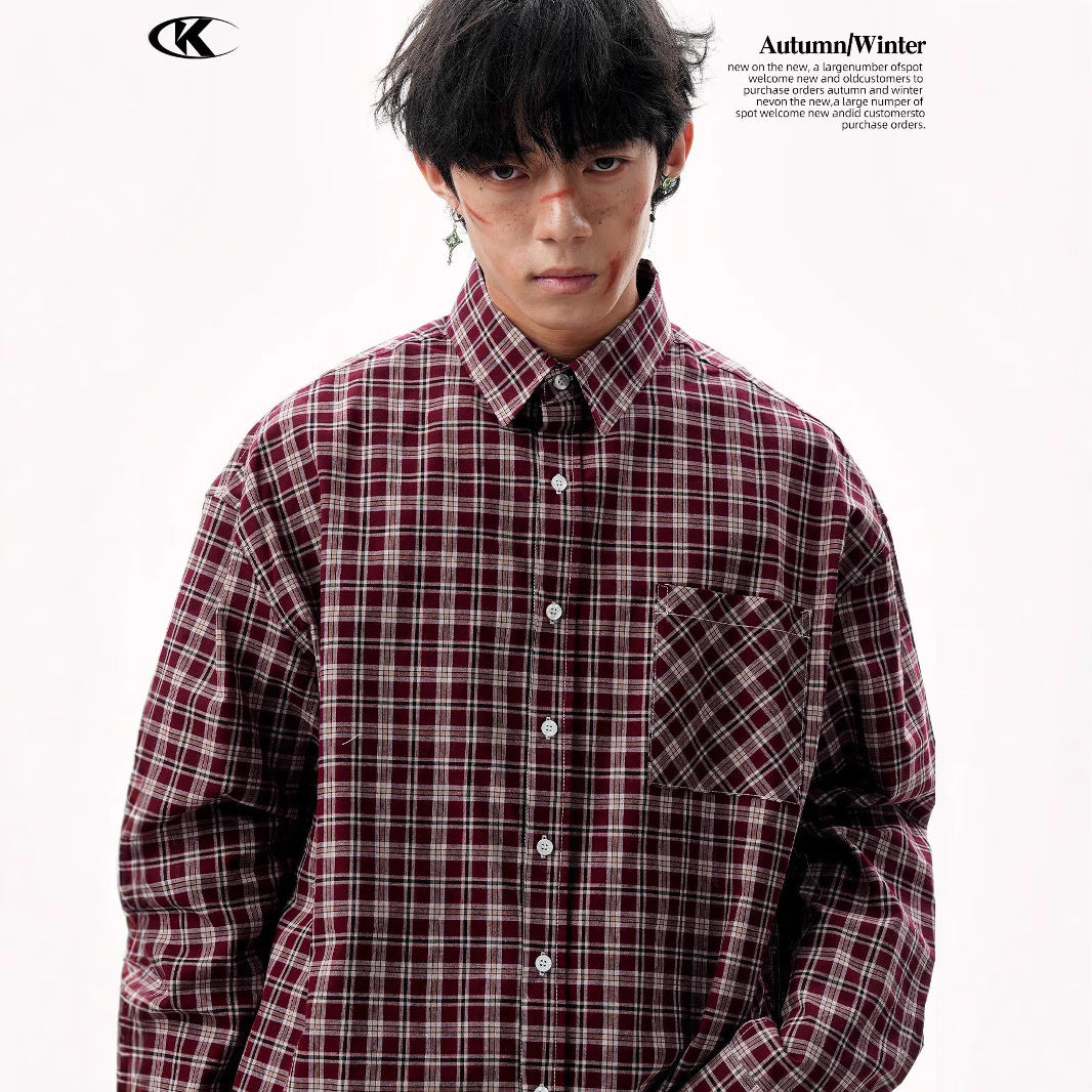 11KN Red and blue contrasting plaid shirt