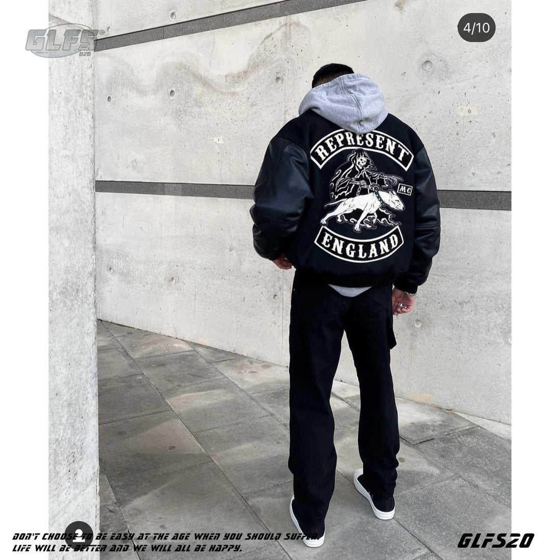 GLFS Embroidery Leather Sleeve Student Baseball Jacket