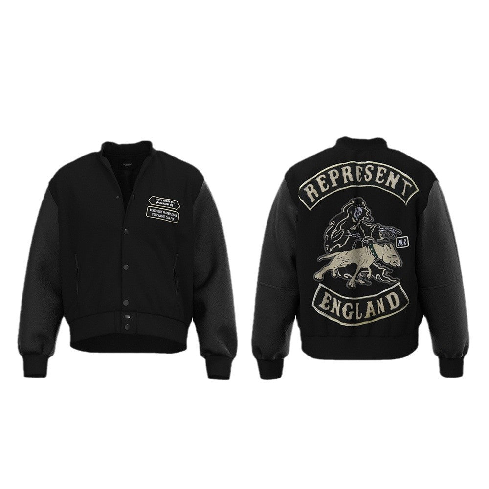 GLFS Embroidery Leather Sleeve Student Baseball Jacket