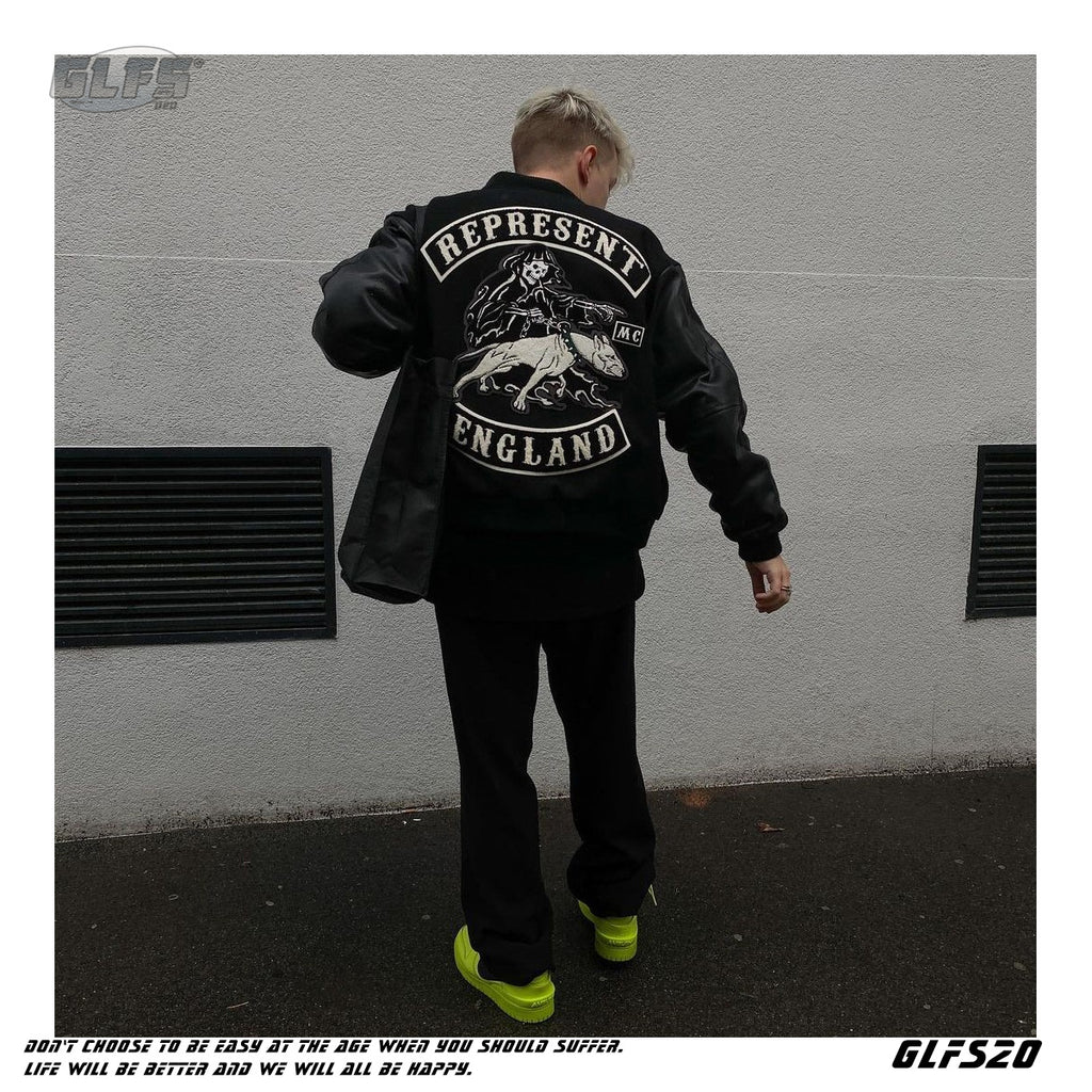 GLFS Embroidery Leather Sleeve Student Baseball Jacket
