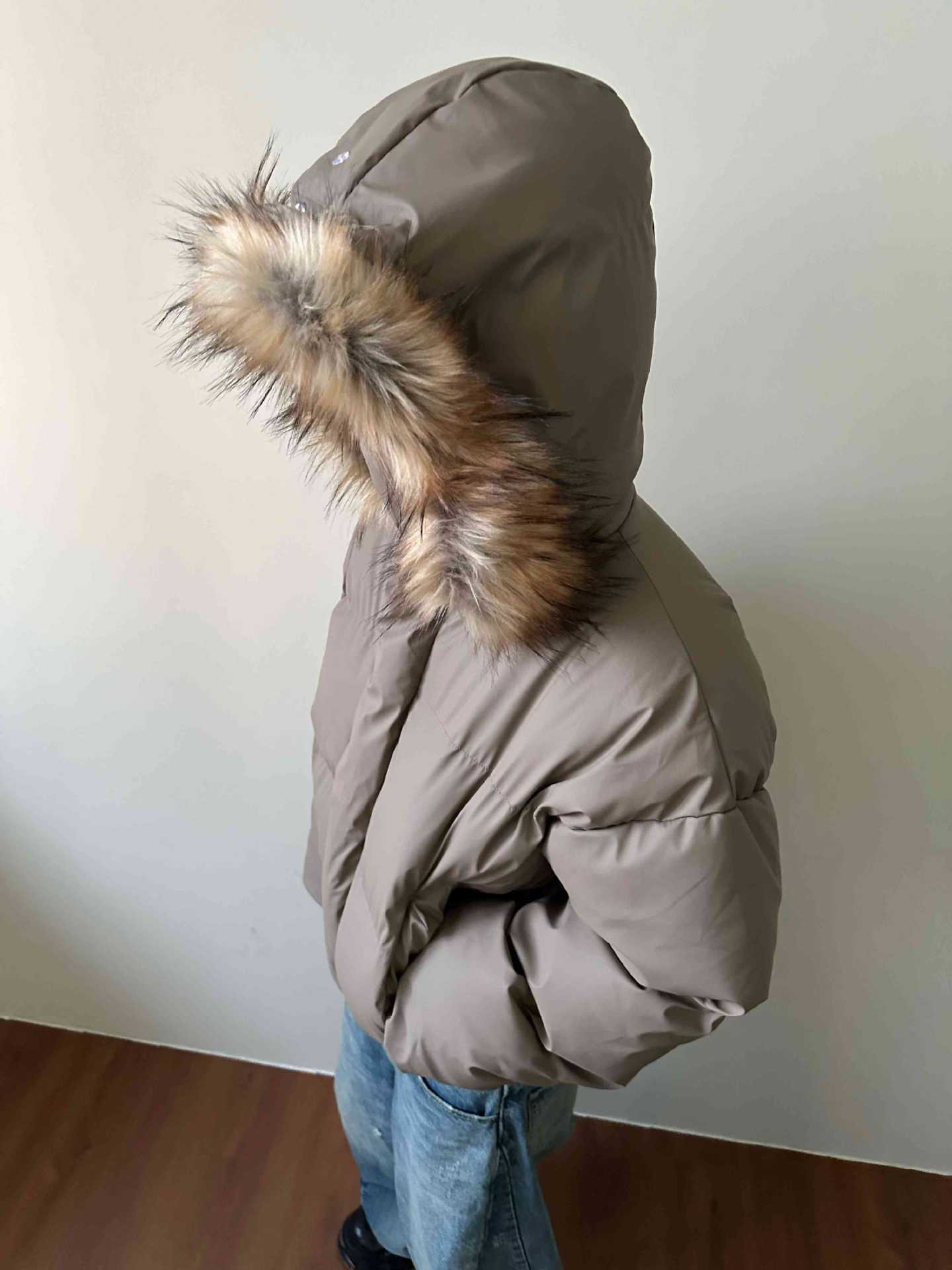 MADEXTREME Carved Detachable Hooded Winter Padded Fur Collar Parker Jacket