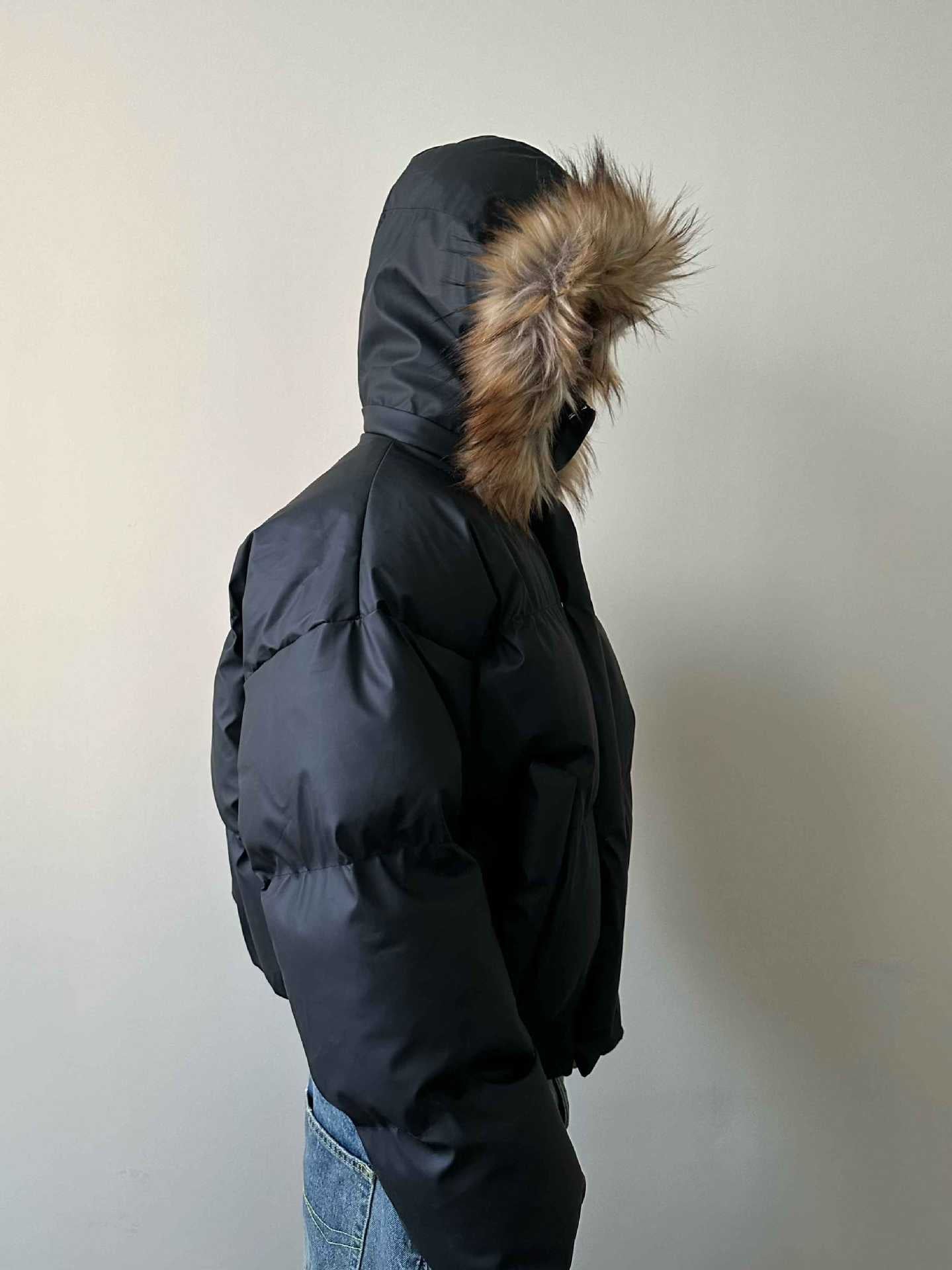 MADEXTREME Carved Detachable Hooded Winter Padded Fur Collar Parker Jacket