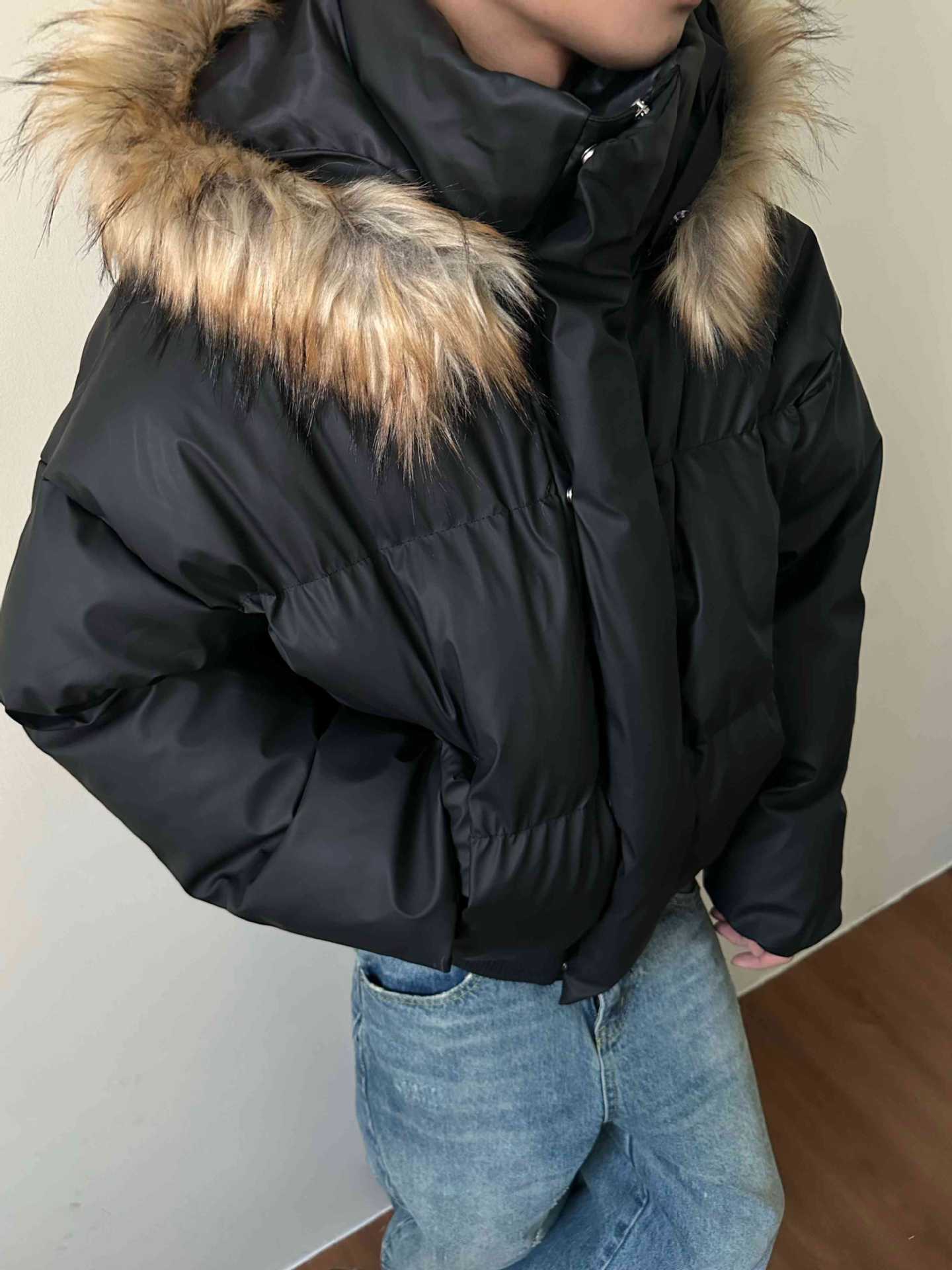 MADEXTREME Carved Detachable Hooded Winter Padded Fur Collar Parker Jacket