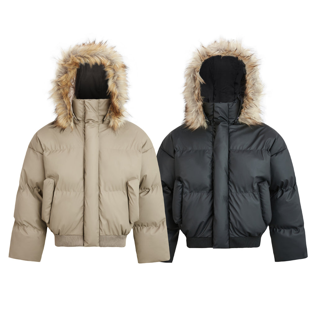 MADEXTREME Carved Detachable Hooded Winter Padded Fur Collar Parker Jacket
