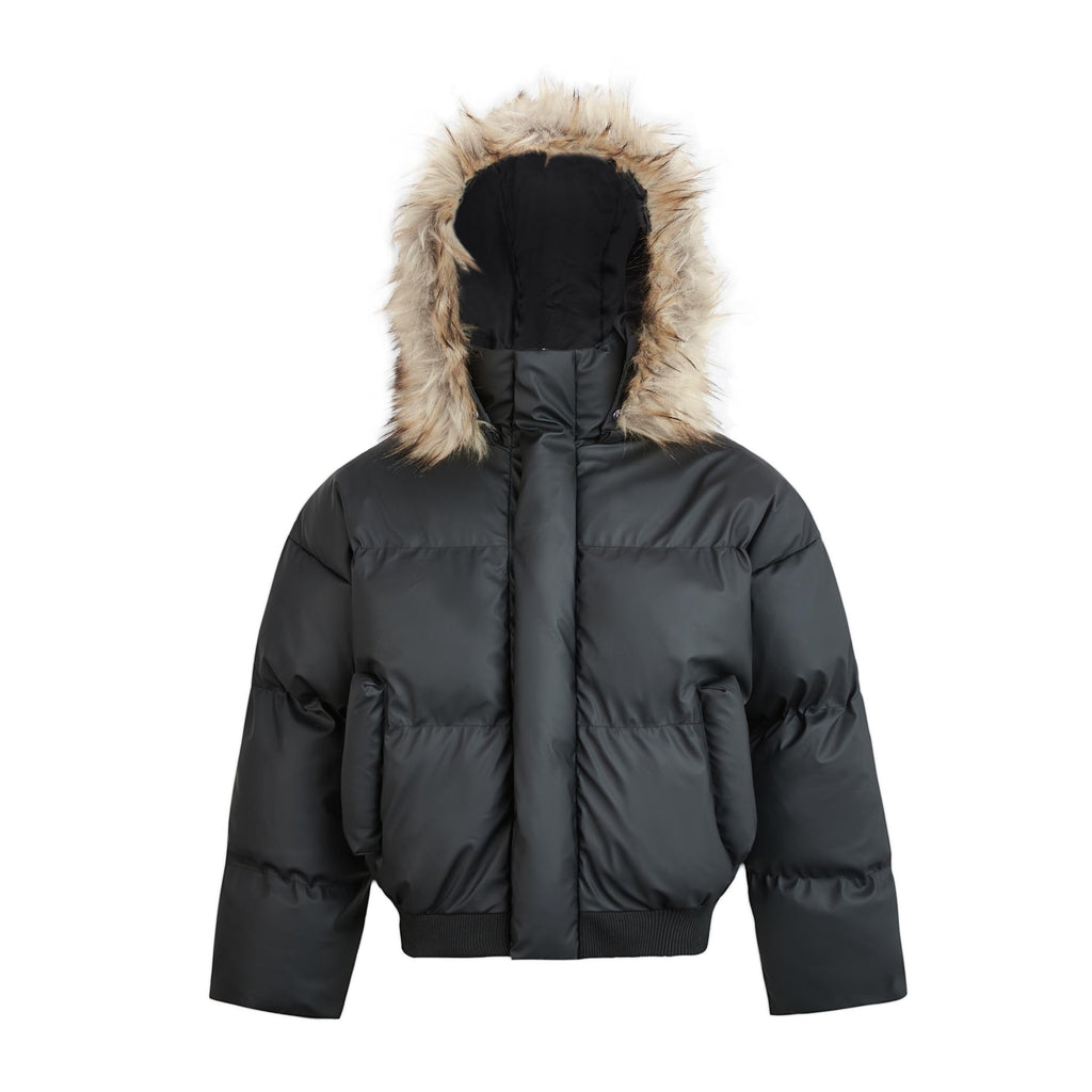 MADEXTREME Carved Detachable Hooded Winter Padded Fur Collar Parker Jacket