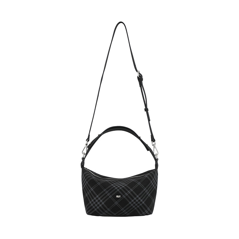 CryingCenter Black Faux Felt Check Tote Crossbody Bag
