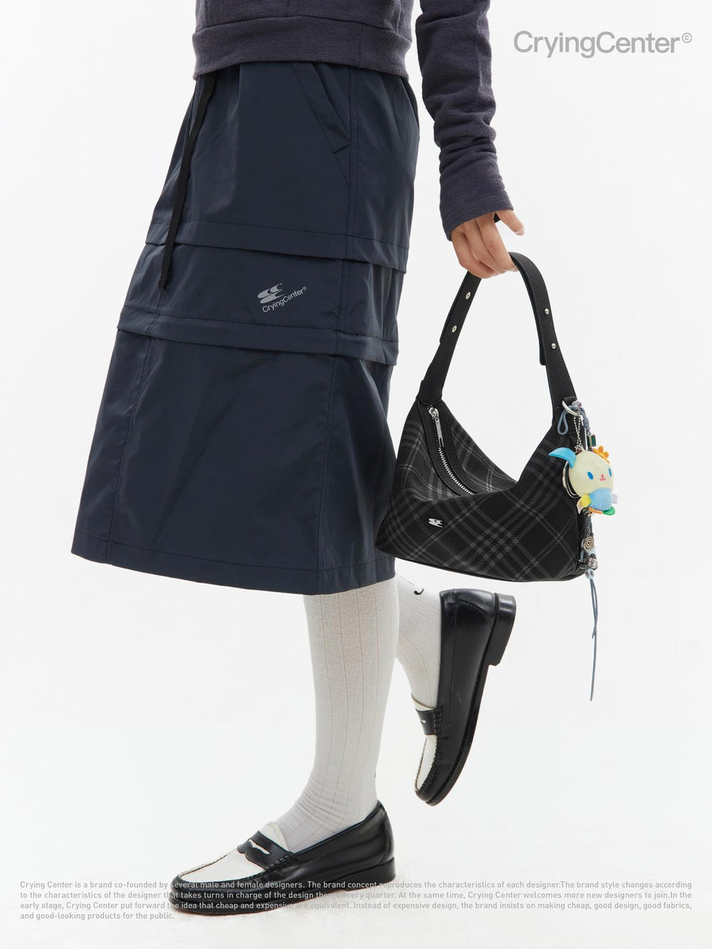 CryingCenter Black Faux Felt Check Tote Crossbody Bag