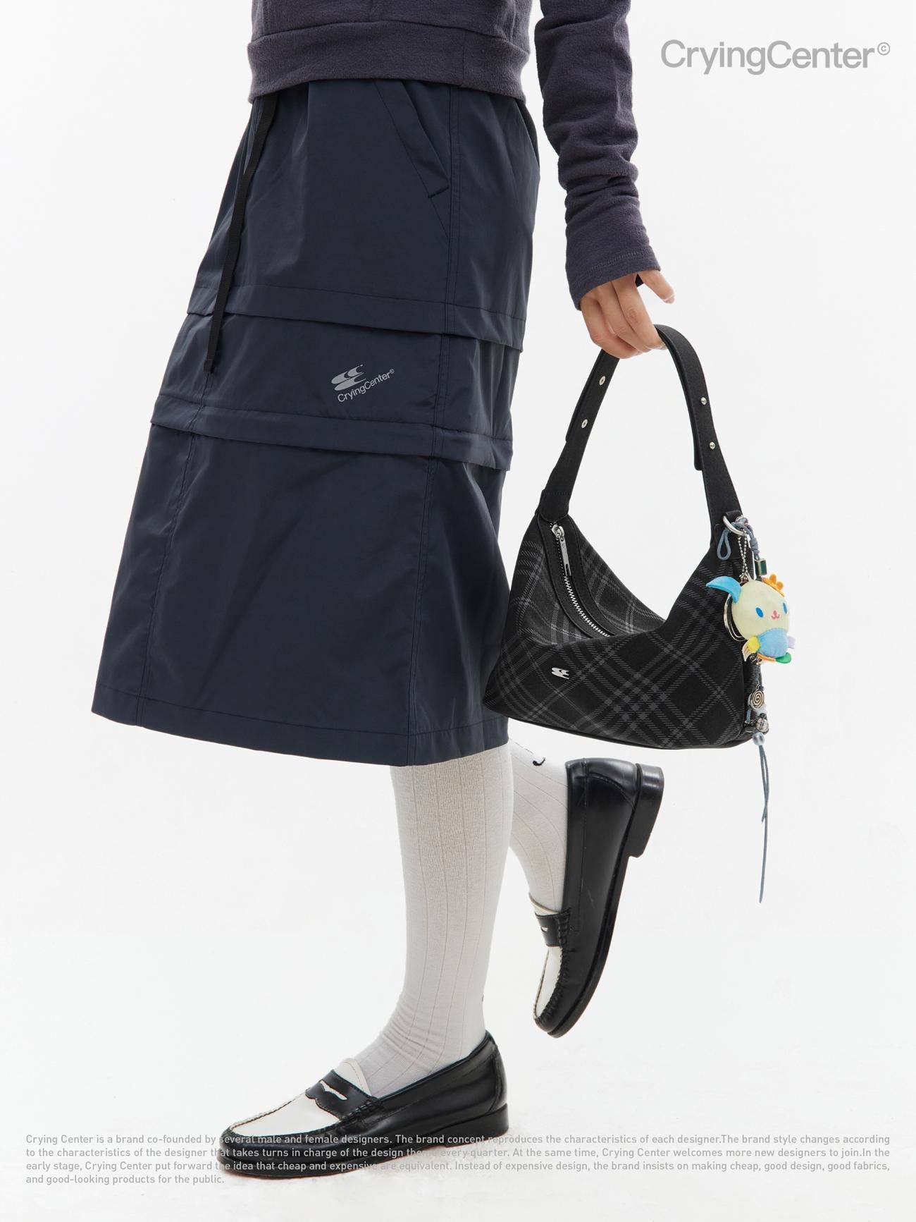 CryingCenter Black Faux Felt Check Tote Crossbody Bag