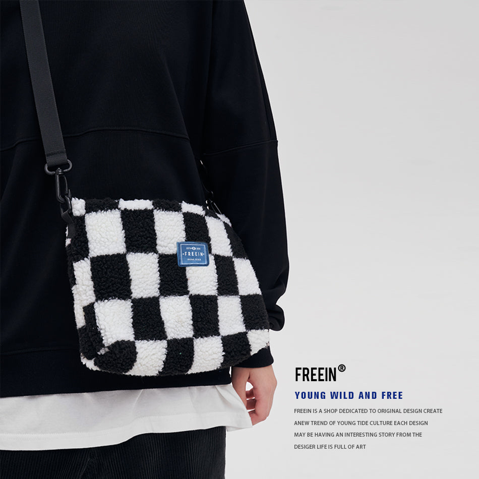 FREEIN original lamb's wool Plaid crossbody bag