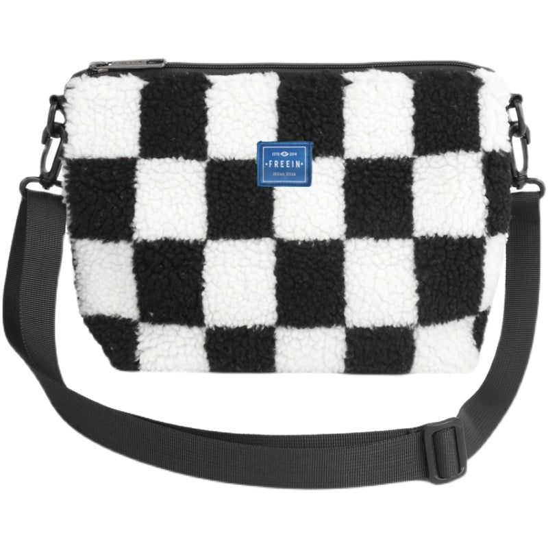 FREEIN original lamb's wool Plaid crossbody bag