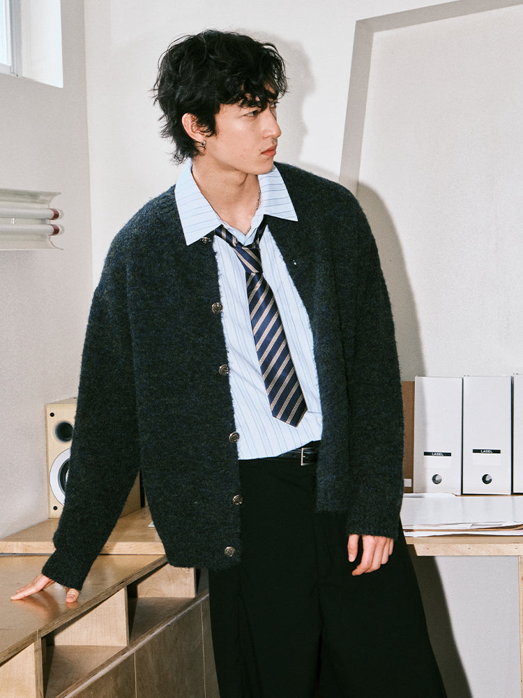 MATCHA STORY Blend round neck cardigan sweater
