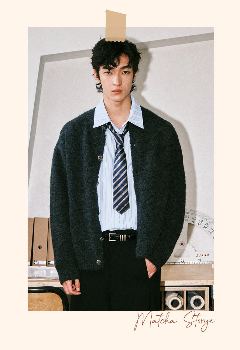 MATCHA STORY Blend round neck cardigan sweater