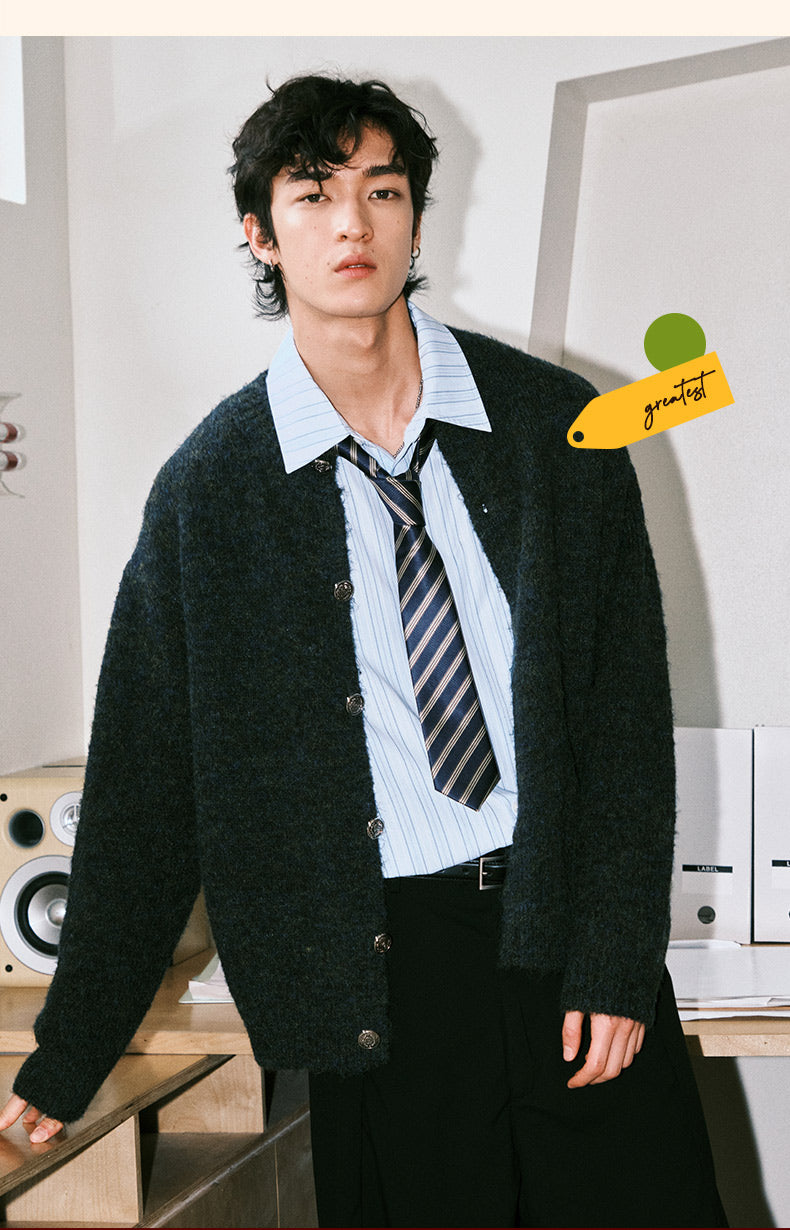 MATCHA STORY Blend round neck cardigan sweater