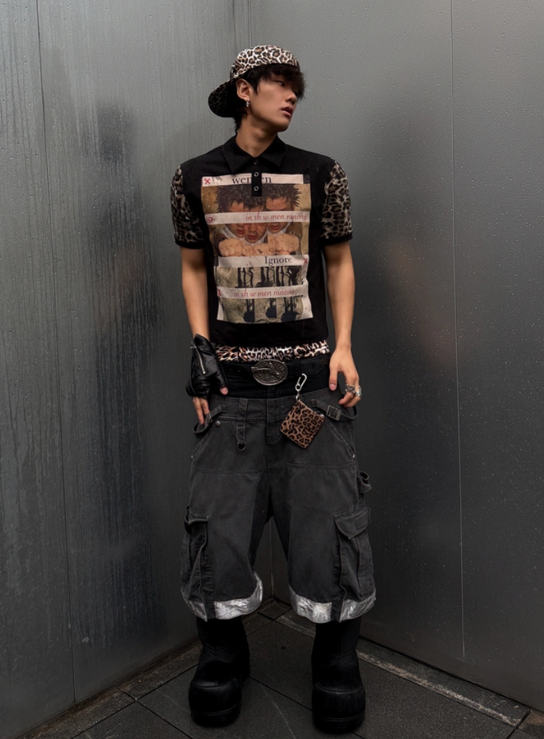 TZ Killer Leopard Print Sleeve POLO Versatile Tee