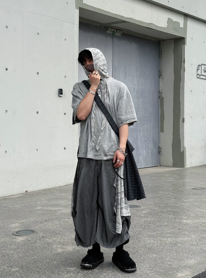 RELABEL Removable Hood Dark Knitted Tee