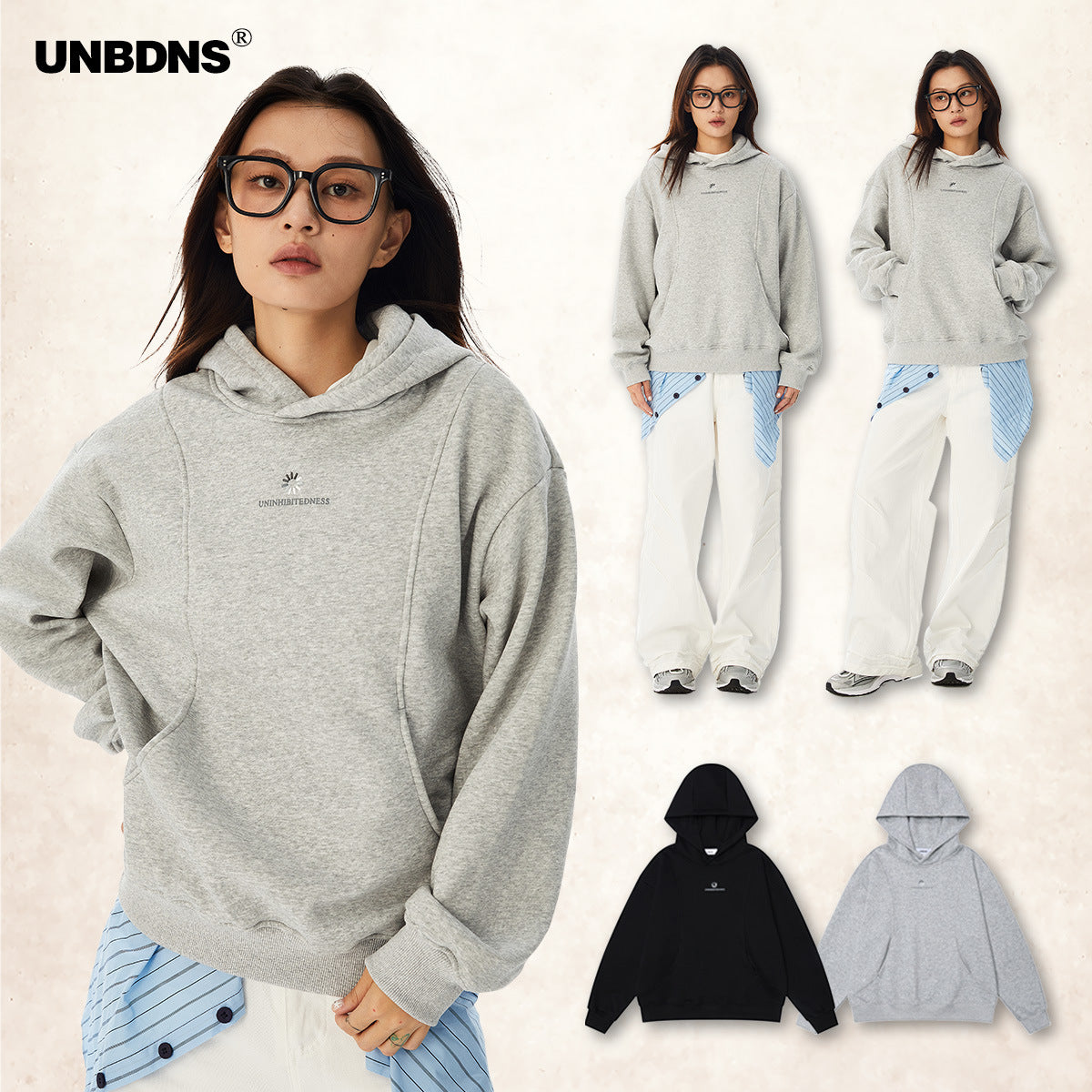 UNBDNS Unisex Stitching College Style Fleece Hoodie