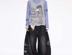 MOMSAYCAN Star Print Stacked Long-sleeved Vest Two-piece Set