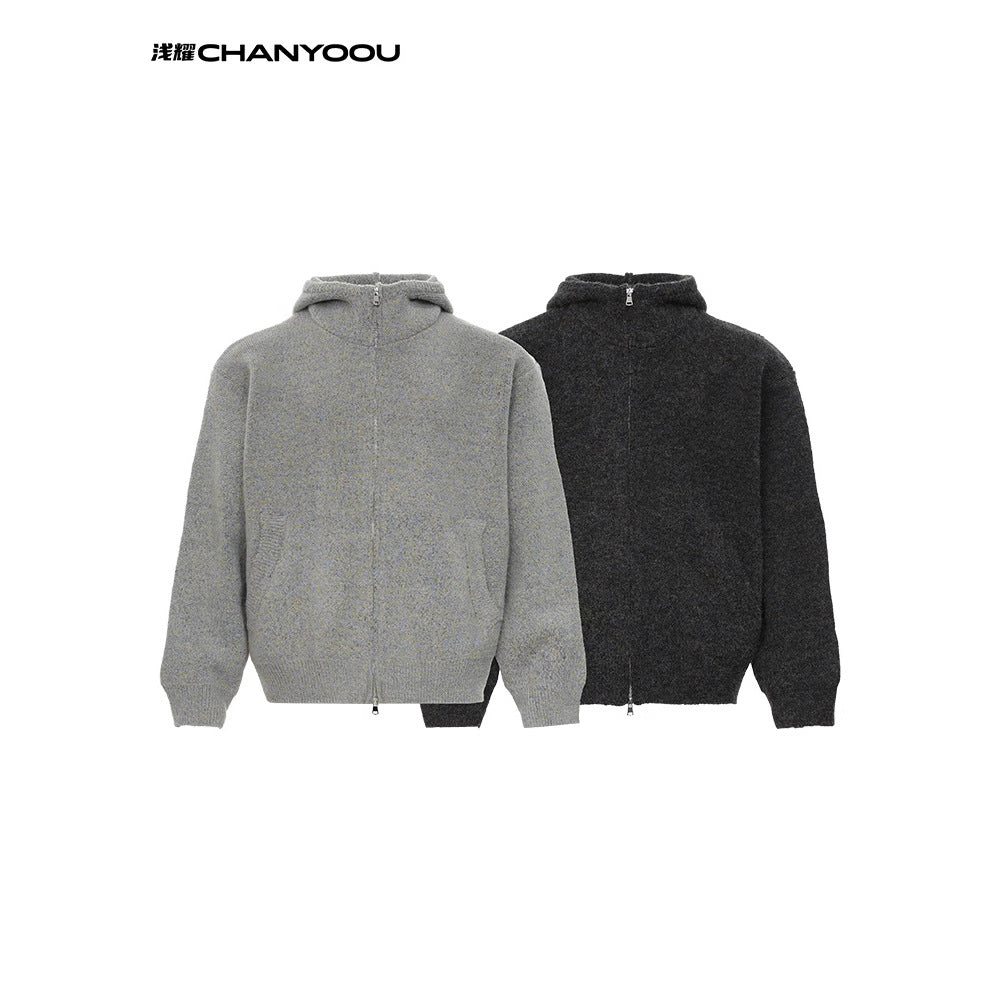 CY |American Retro Loose Style Knit Solid Color Zipper Cardigan
