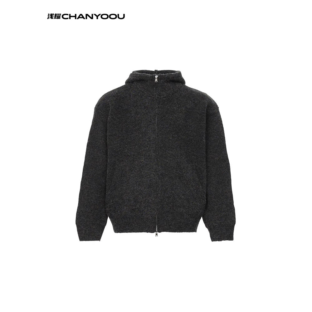 CY |American Retro Loose Style Knit Solid Color Zipper Cardigan