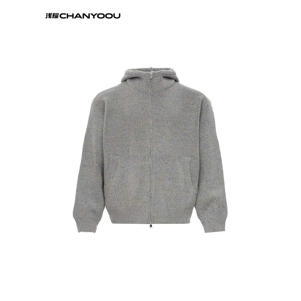 CY |American Retro Loose Style Knit Solid Color Zipper Cardigan