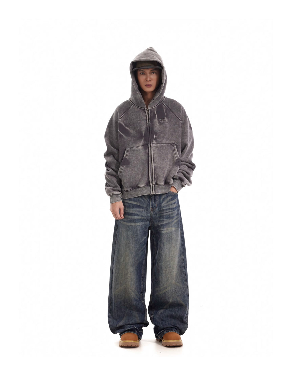 BTSG Wash Cat Whisker Loose Straight Jeans