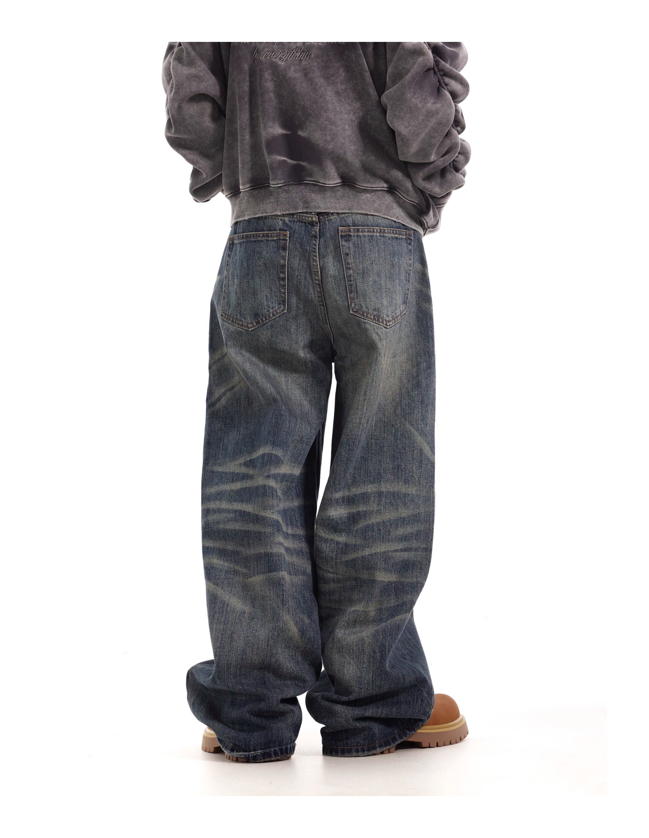 BTSG Wash Cat Whisker Loose Straight Jeans