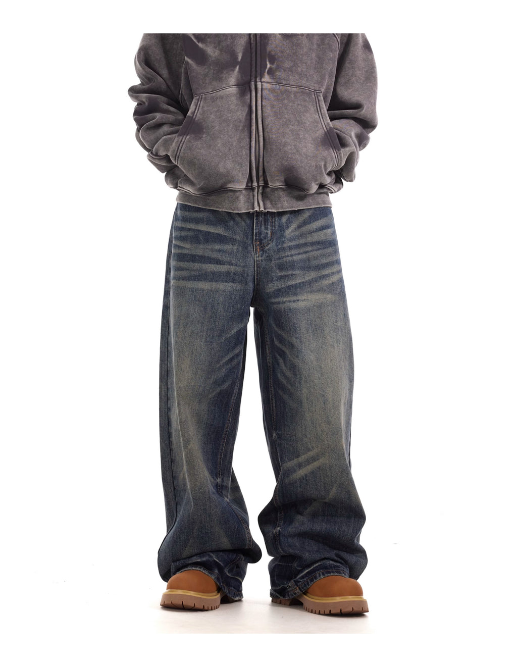 BTSG Wash Cat Whisker Loose Straight Jeans