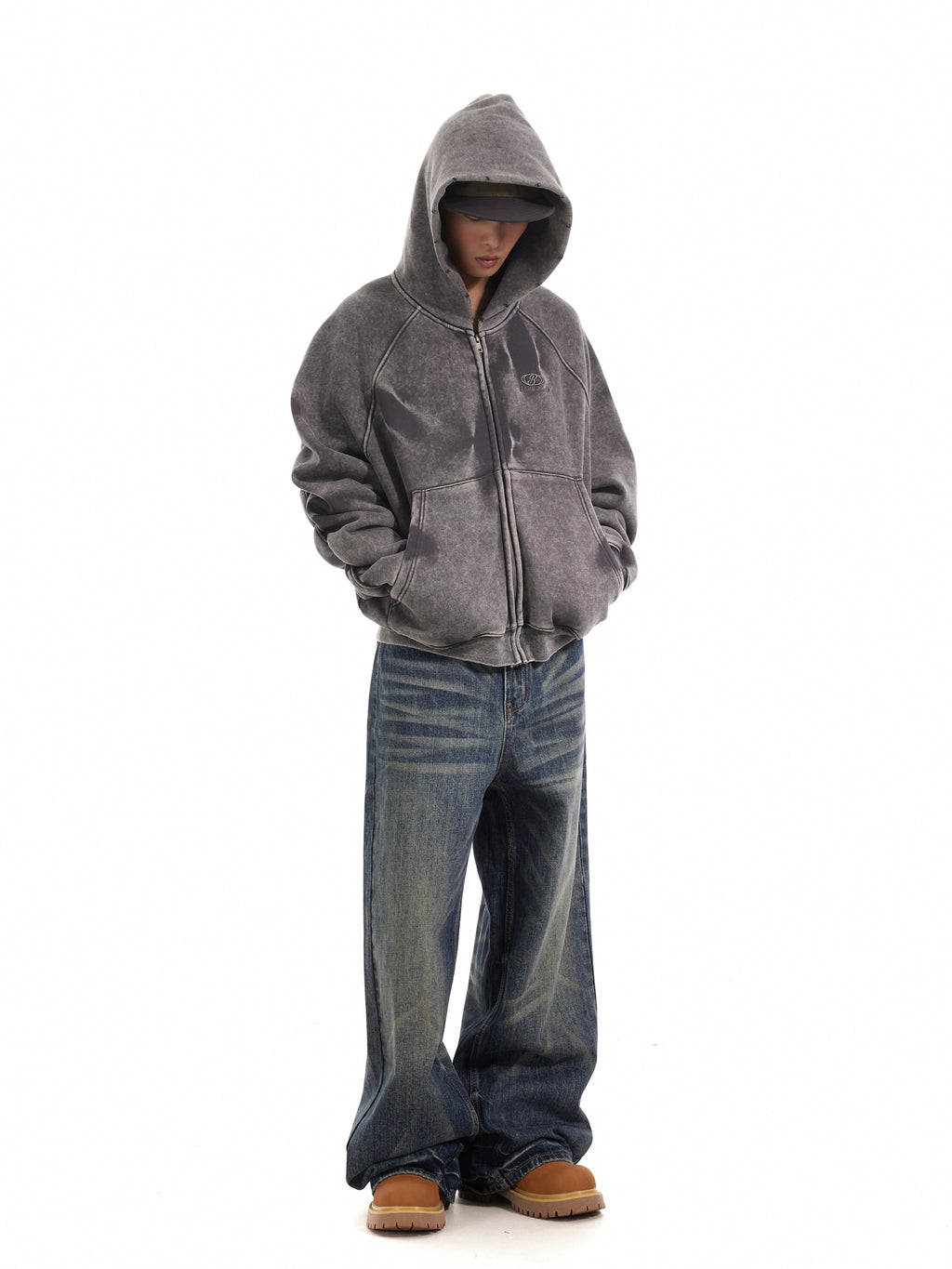 BTSG Wash Cat Whisker Loose Straight Jeans