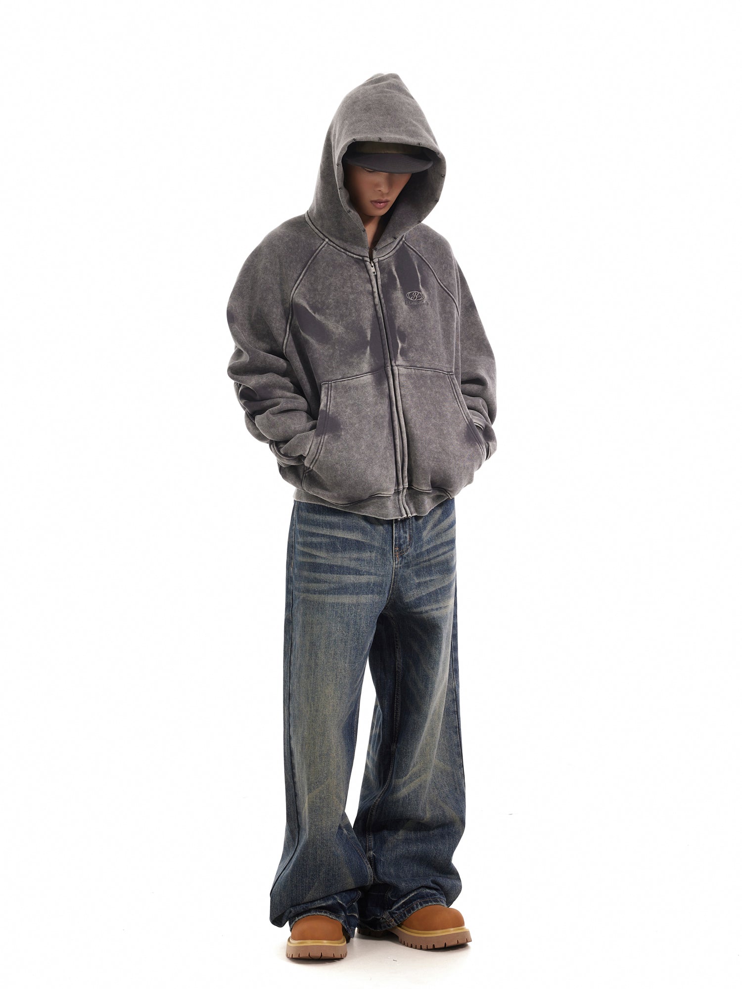 BTSG Wash Cat Whisker Loose Straight Jeans