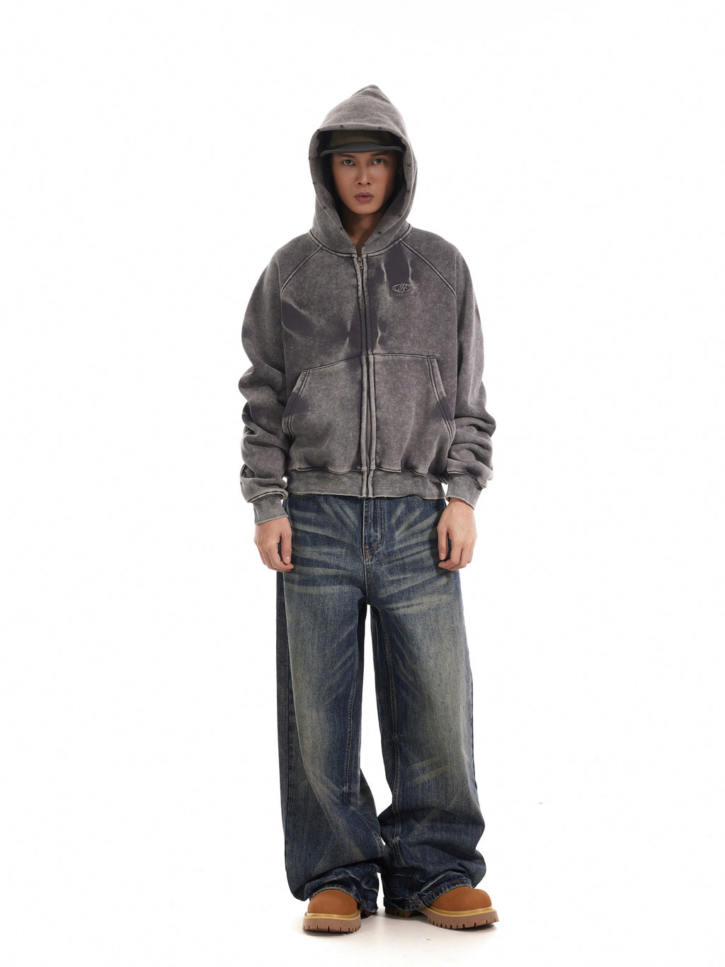 BTSG Wash Cat Whisker Loose Straight Jeans