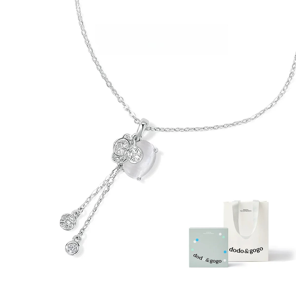 DODOGOGO Lucky Bag Fringed Sterling Silver Pendant Necklace