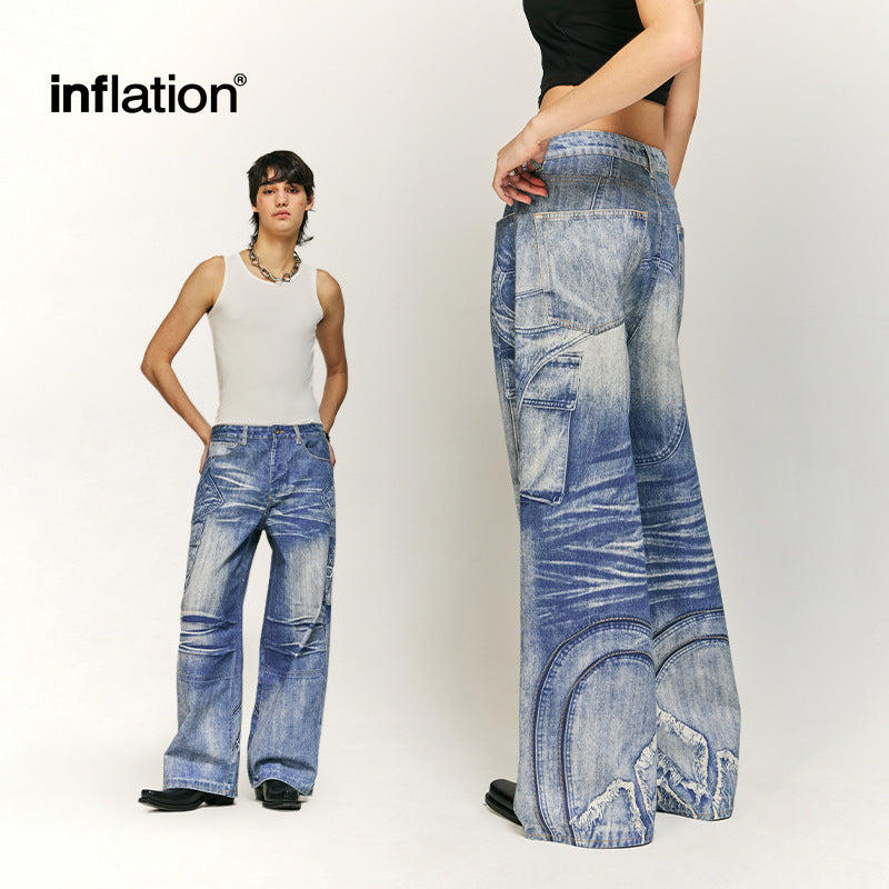 INFLATION Appliqué embroidery wash digital print jeans