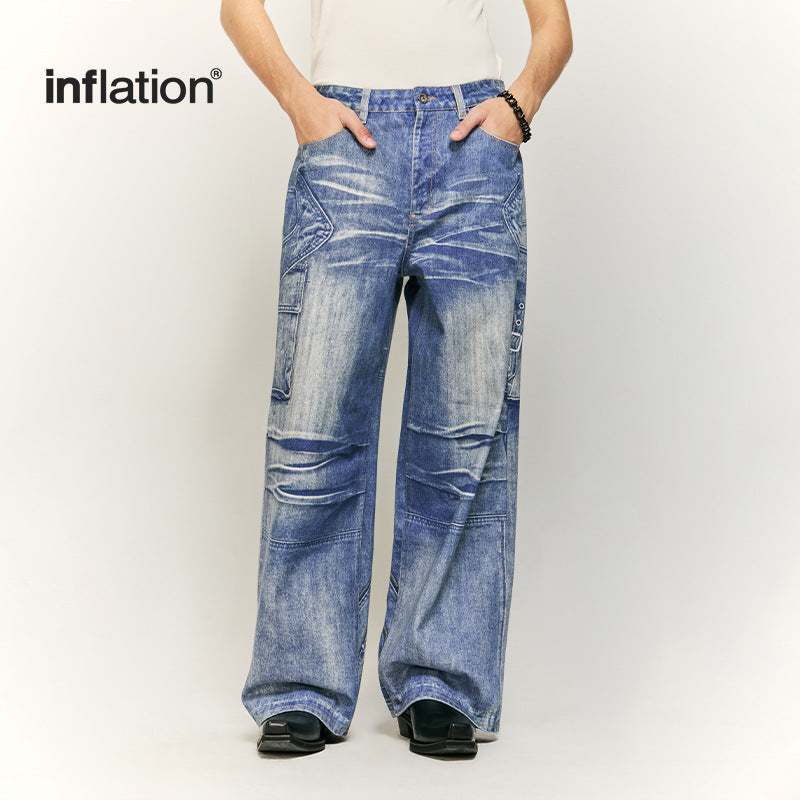 INFLATION Appliqué embroidery wash digital print jeans