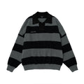 OVDY retro embroidery polo stripe couple knitted top heavy sweater